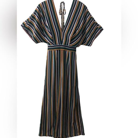 Aqua VNeck Stripe Wide Leg Cropped Jumpsuit Size XS - Picture 1 of 6